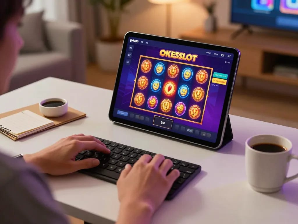 Main OKESlot Deposit Qris Tanpa Potongan interface highlights excitement in home gaming setup