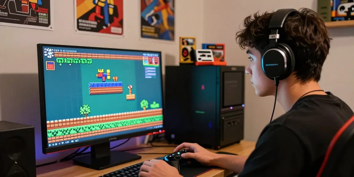 Gamer terlibat dengan lazadatoto, suasana permainan klasik yang menyenangkan.