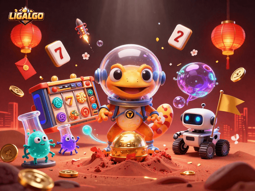 LIGALGO showcases a thrilling Martian gambling adventure with vibrant casino elements, capturing the excitement of online sports betting.