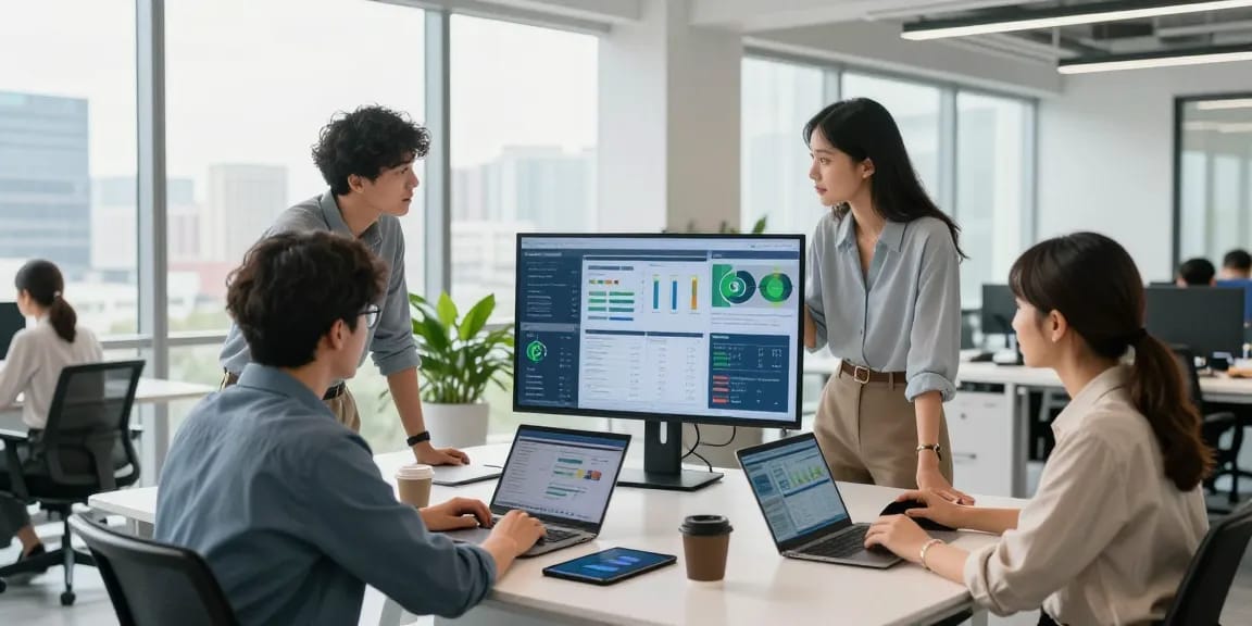 kolaborasi inovatif di kantor modern martil4d dengan data analitik dan desain proyek