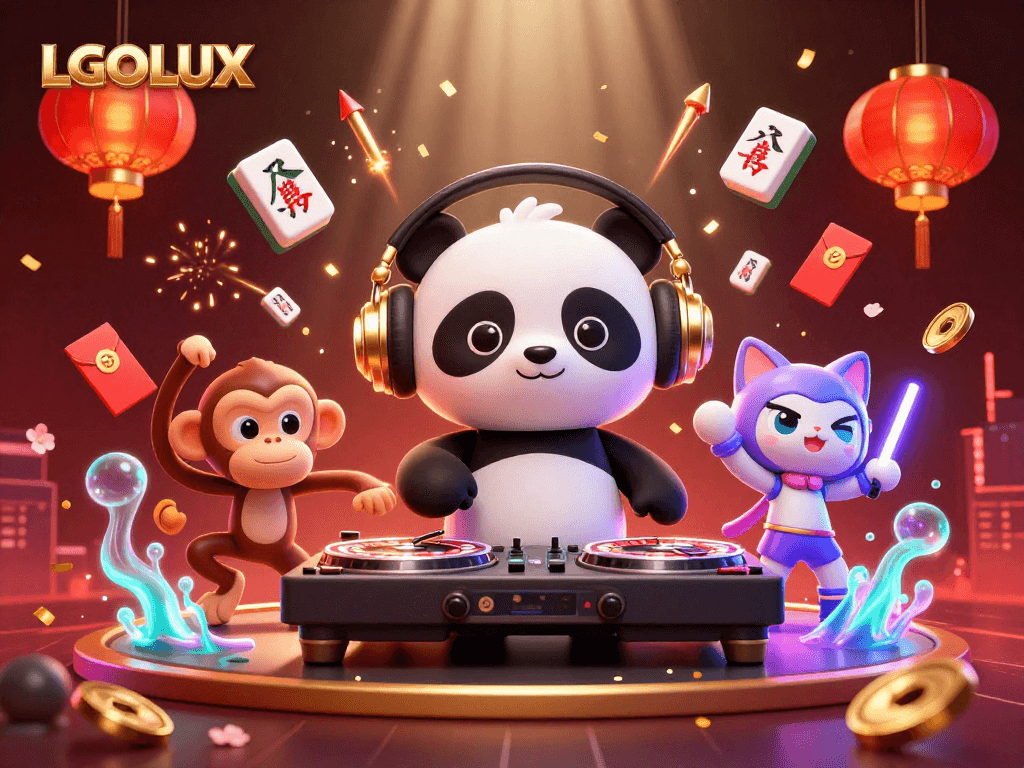 Join the excitement at LGOLUX with festive gambling elements and vibrant characters