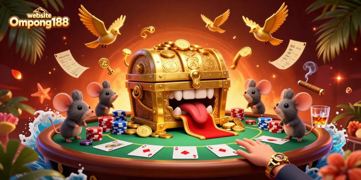 Menangkan hadiah di website Ompong188 dengan ilustrasi kasino penuh warna dan karakter 3D yang menarik.