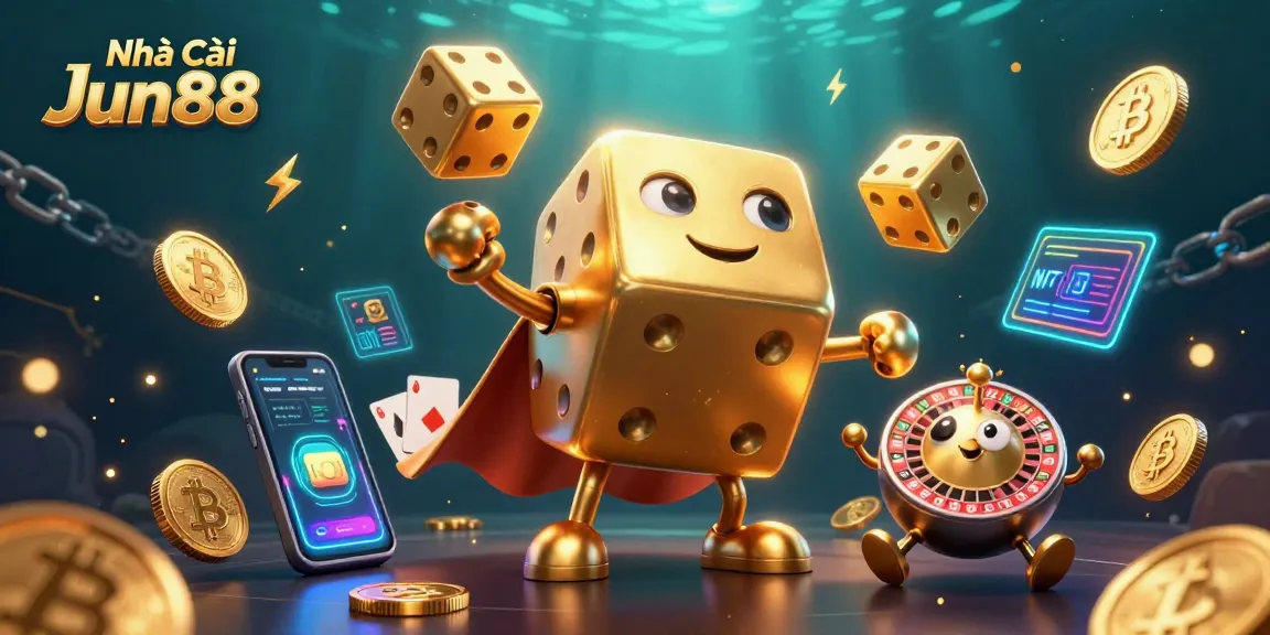 Engage with Nhà cái Jun88 through a vibrant 3D casino illustration showcasing dynamic gaming elements.