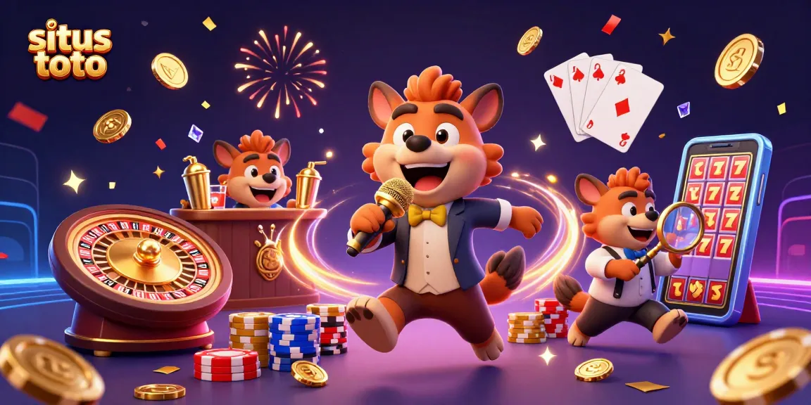 Experience the fun at situs toto with a lively casino scene featuring hyenas, chips, and golden coins.