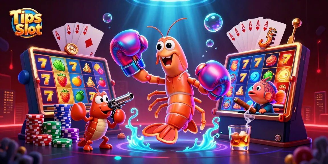 Engage with Tips Slot as the colorful mantis shrimp and friends showcase slot machine excitement in this vibrant illustration.