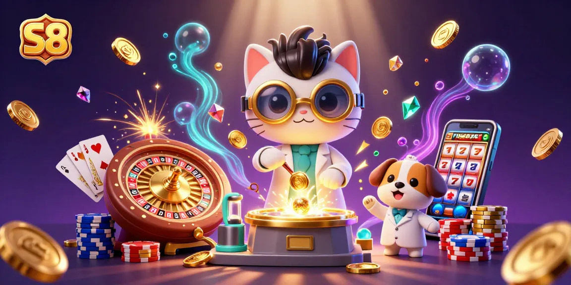 Engage in thrilling gameplay at S8 with a vibrant casino scene featuring a cartoon mad scientist and dog.