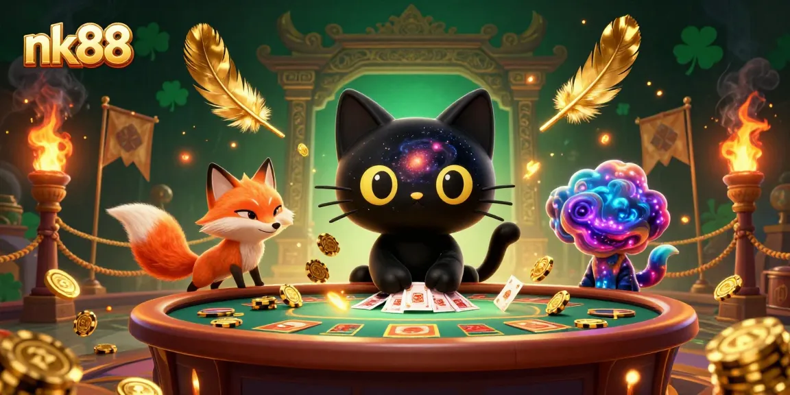 Experience dynamic odds with nk88 at a vibrant cosmic casino featuring a gravitational charm cat.