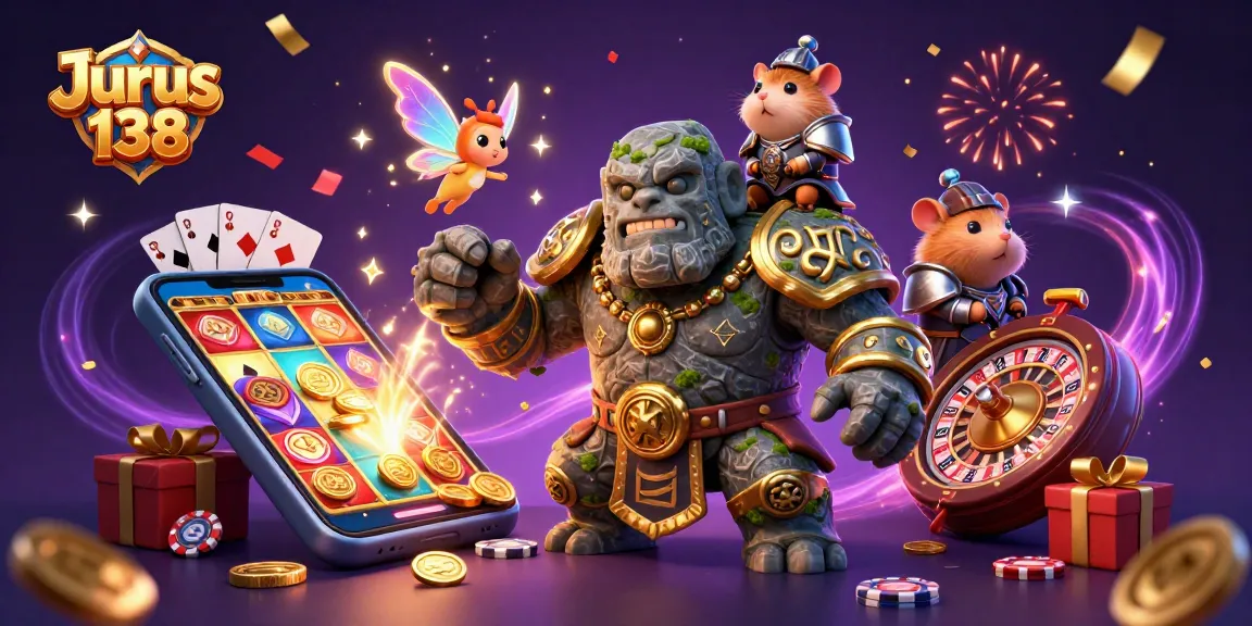 Experience thrilling gameplay with Jurus 138's vibrant 3D casino scene featuring magical characters and slot games.