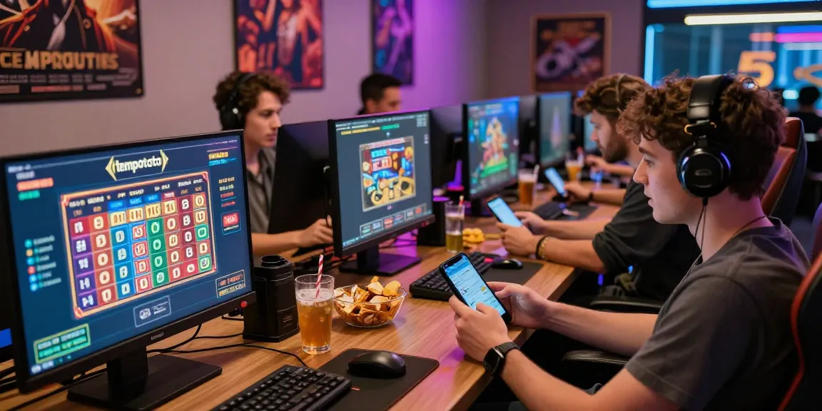 Interactive online gaming atmosphere showcasing tempototo logo with players engaged in casino games and sharing experiences.