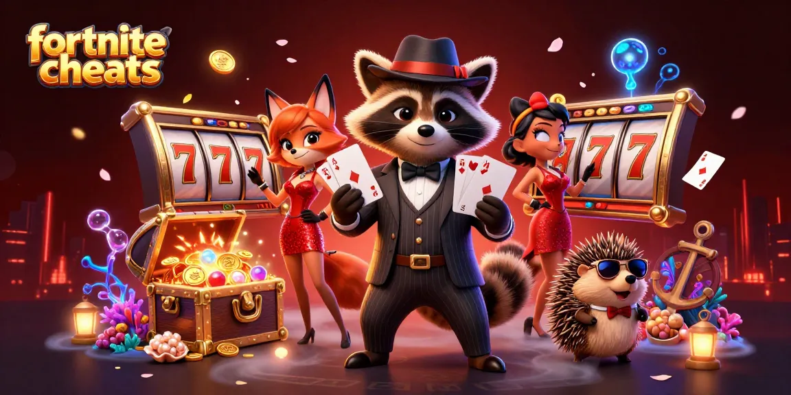 Enhance your gameplay with fortnite cheats in a vibrant casino scene featuring winning characters.